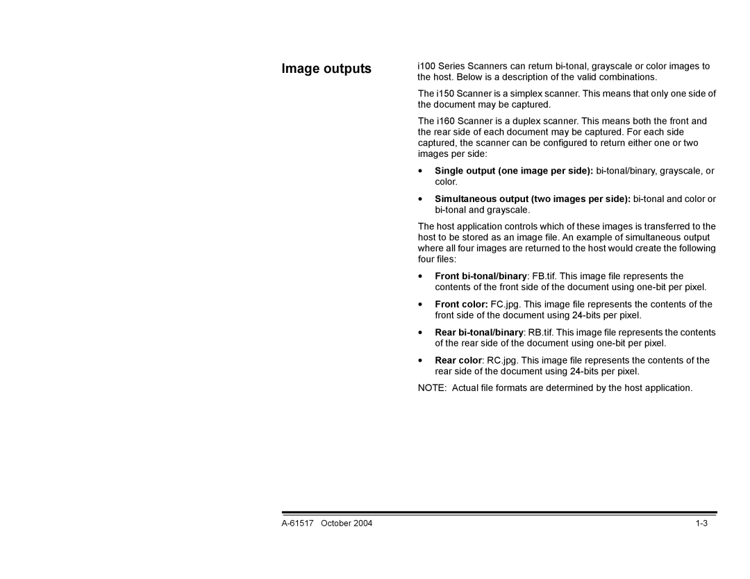 Kodak i100 Series manual Image outputs 