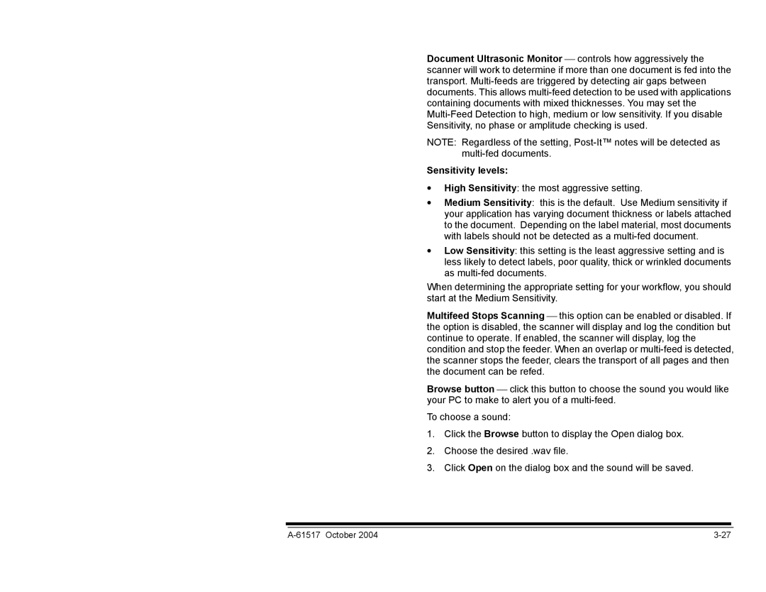 Kodak i100 Series manual Sensitivity levels 