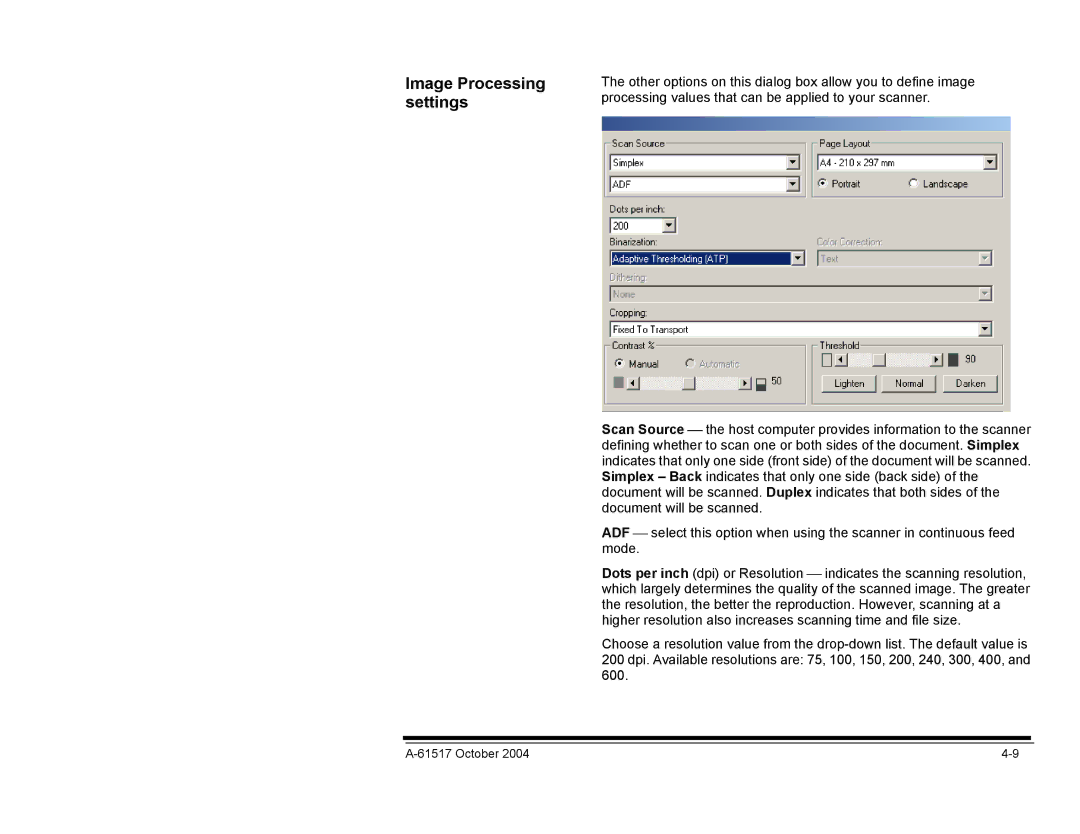 Kodak i100 Series manual Image Processing settings 