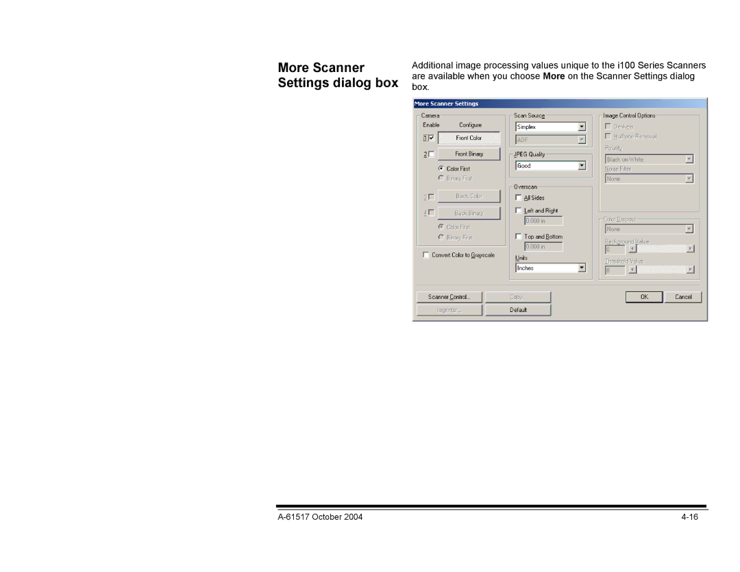 Kodak i100 Series manual More Scanner Settings dialog box 