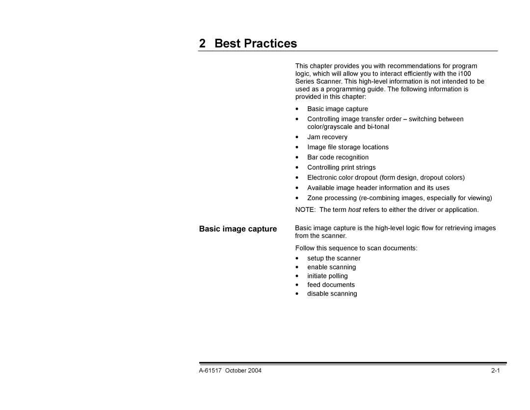 Kodak i100 Series manual Best Practices, Basic image capture 