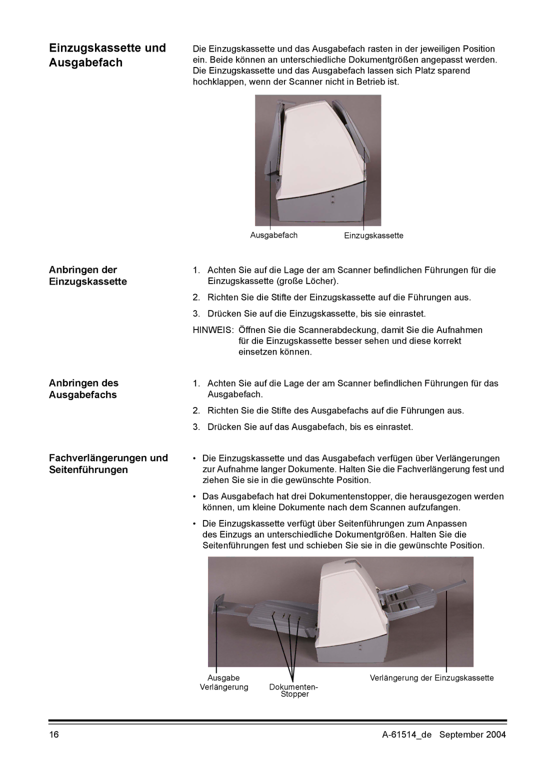 Kodak I100 manual Einzugskassette und Ausgabefach 