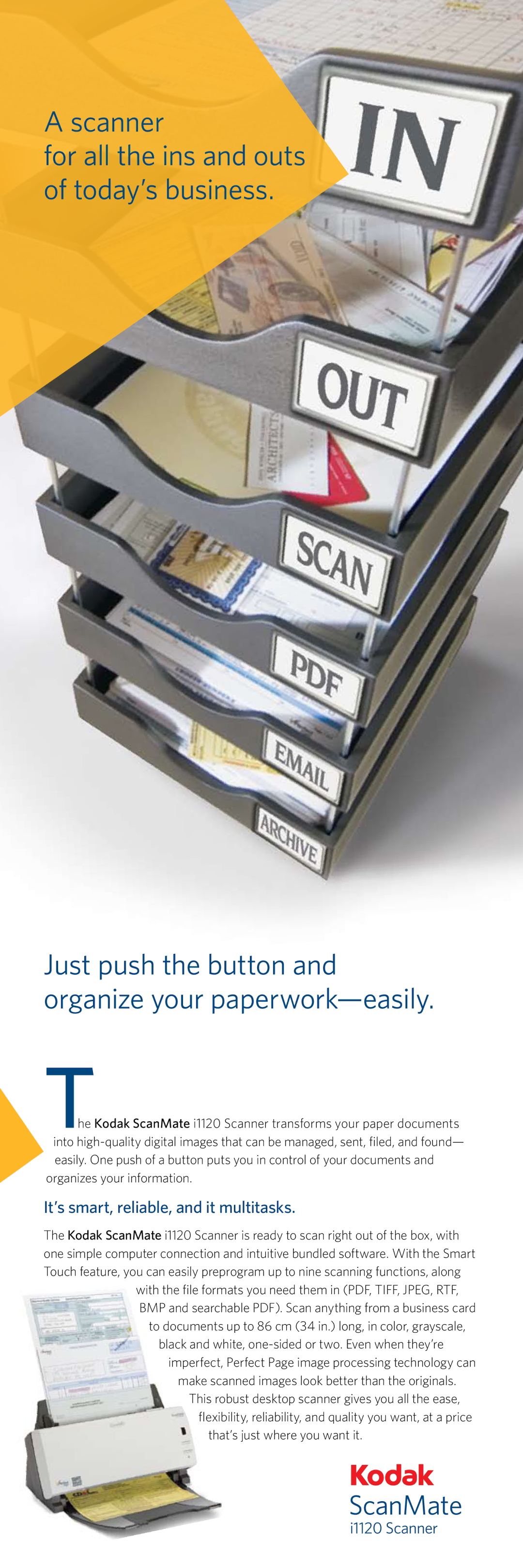 Kodak i1120 manual Scanner, It’s smart, reliable, and it multitasks 