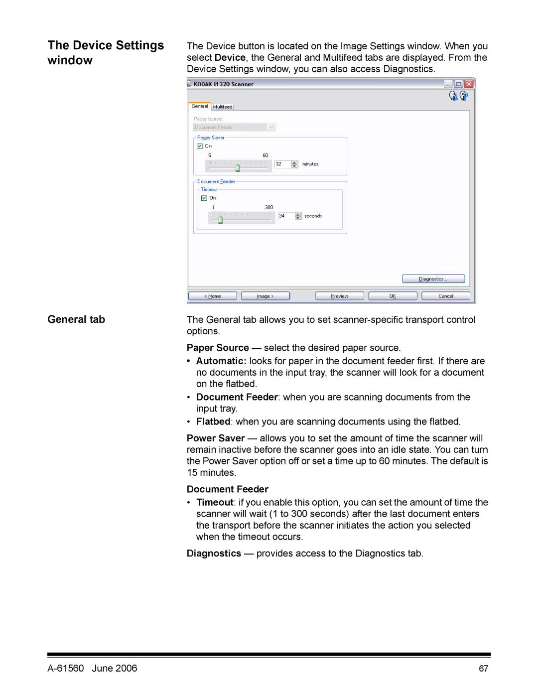 Kodak i1200 manual Device Settings window, Document Feeder 