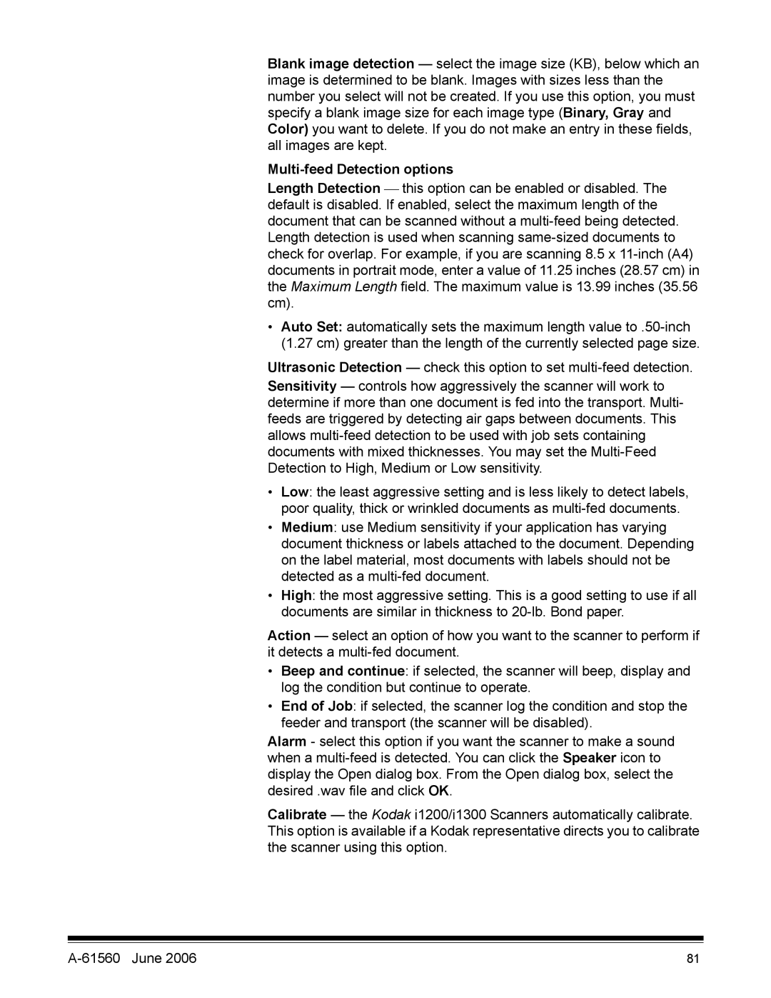 Kodak i1200 manual Multi-feed Detection options 