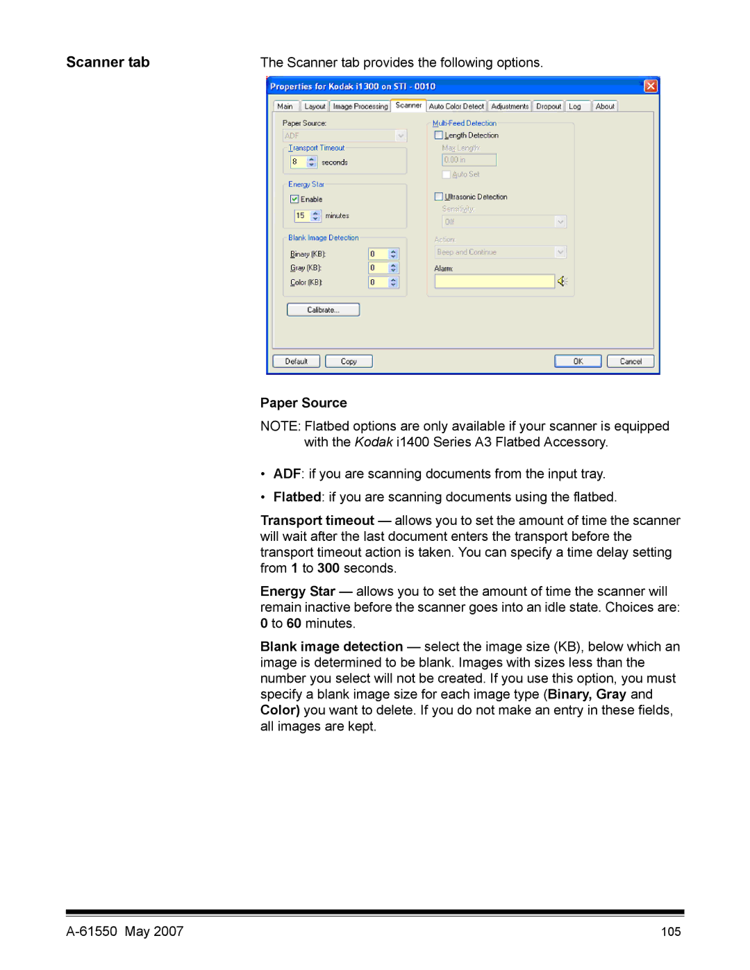 Kodak I1400 manual Scanner tab, Paper Source 