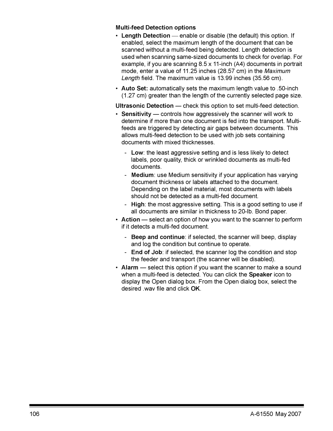 Kodak I1400 manual Multi-feed Detection options 