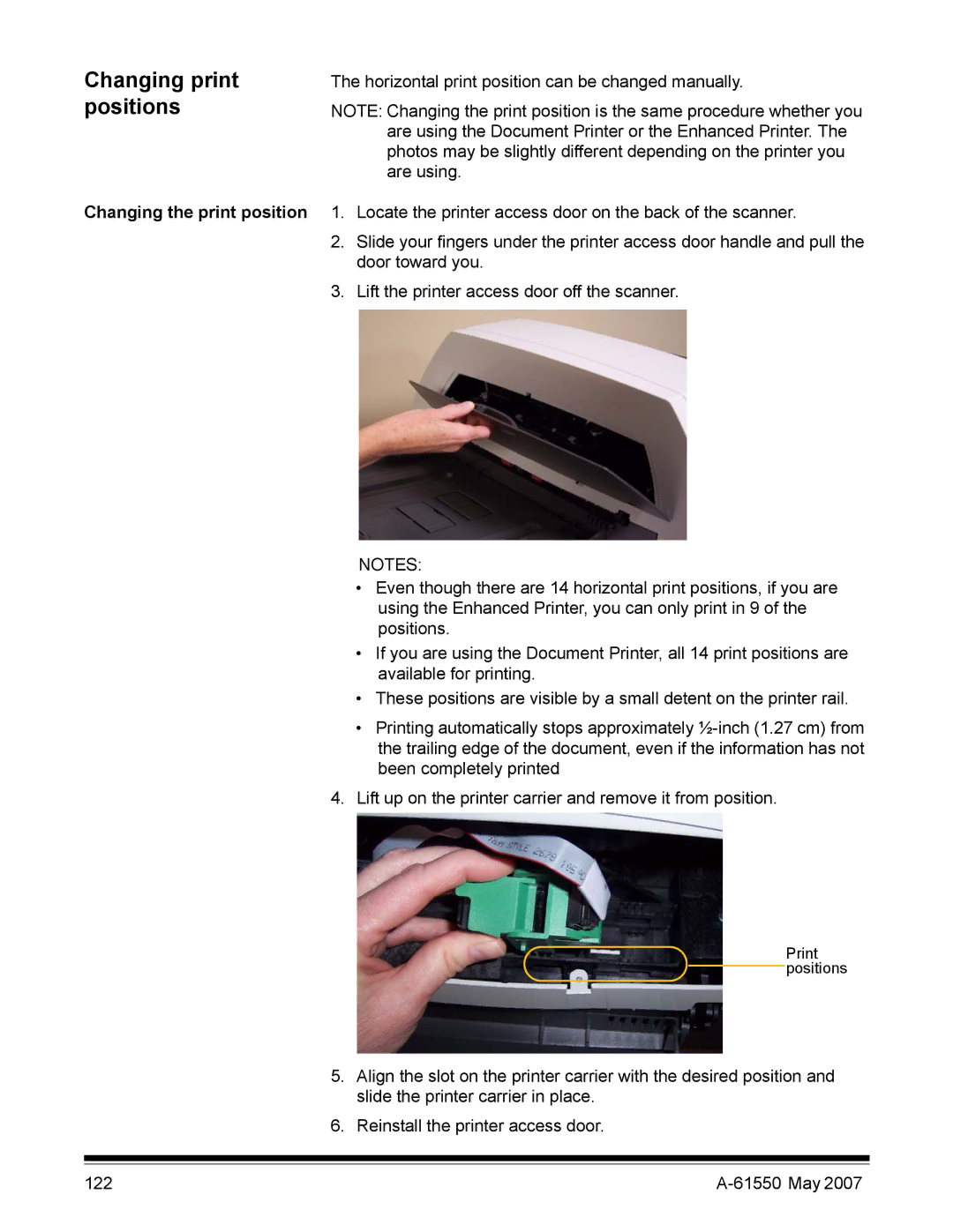 Kodak I1400 manual Changing print positions 