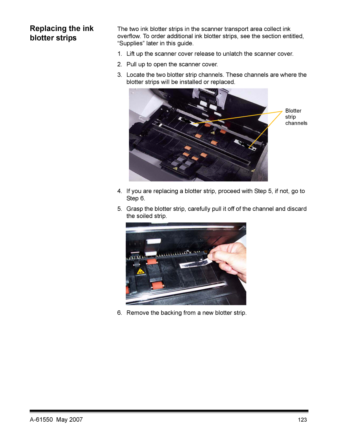 Kodak I1400 manual Replacing the ink blotter strips 