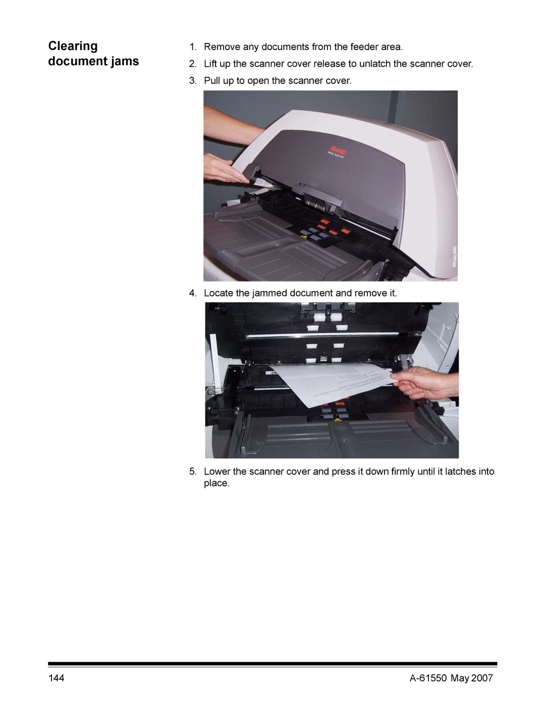 Kodak I1400 manual Clearing document jams 