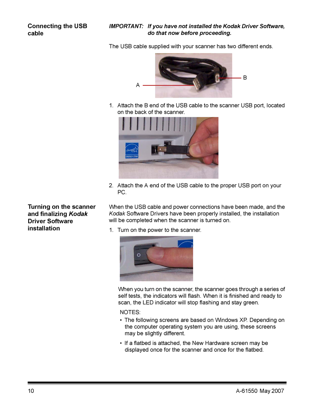 Kodak I1400 manual Connecting the USB 