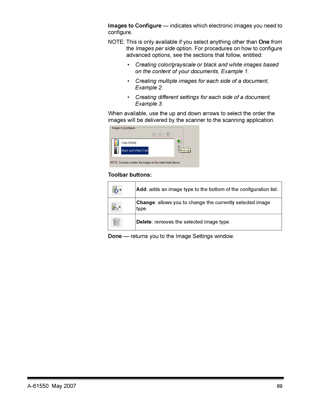 Kodak I1400 manual Done returns you to the Image Settings window 61550 May 