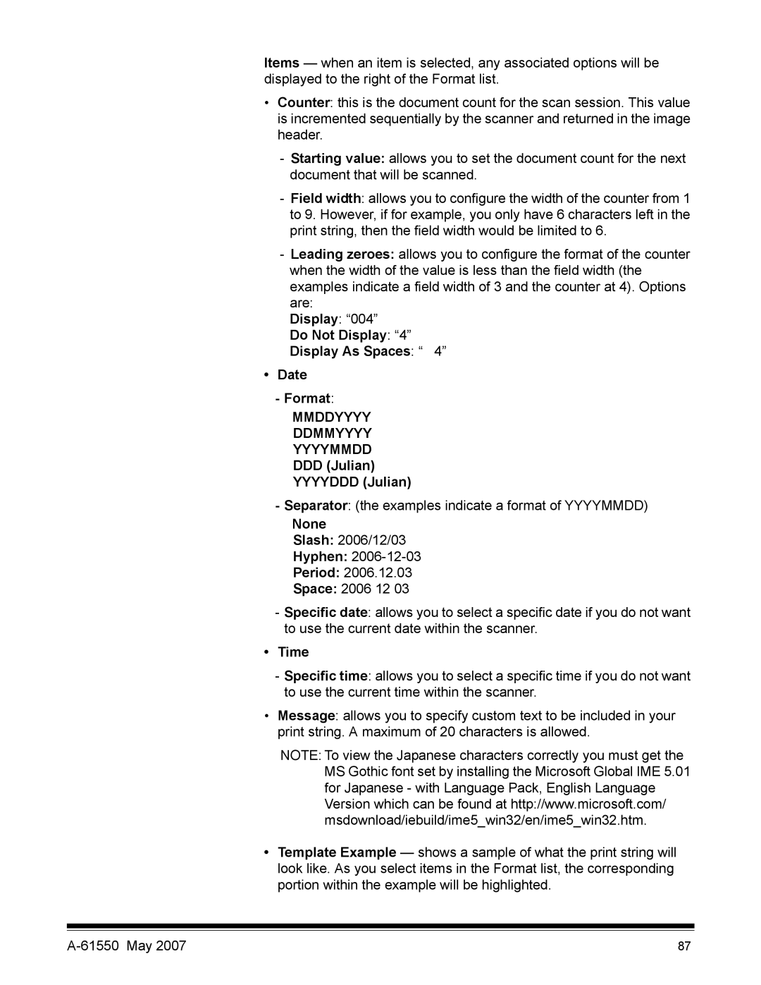 Kodak I1400 manual Display Do Not Display Display As Spaces Date Format, Time 