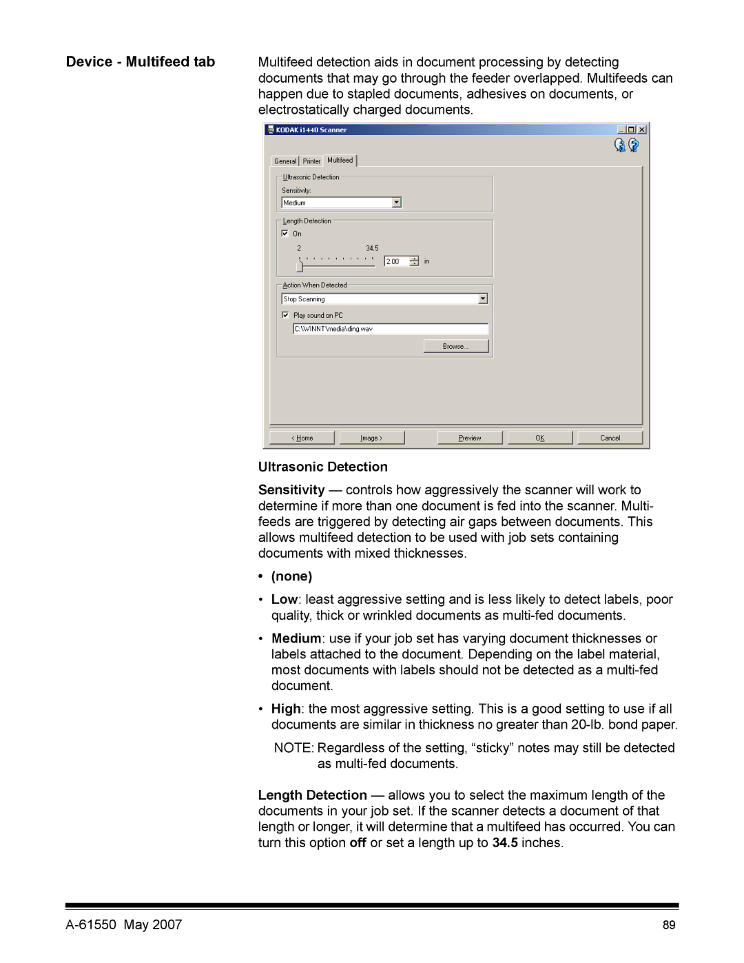 Kodak I1400 manual Ultrasonic Detection 