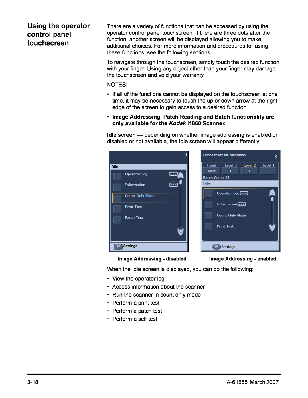 Kodak i1800 Series manual Using the operator control panel touchscreen 