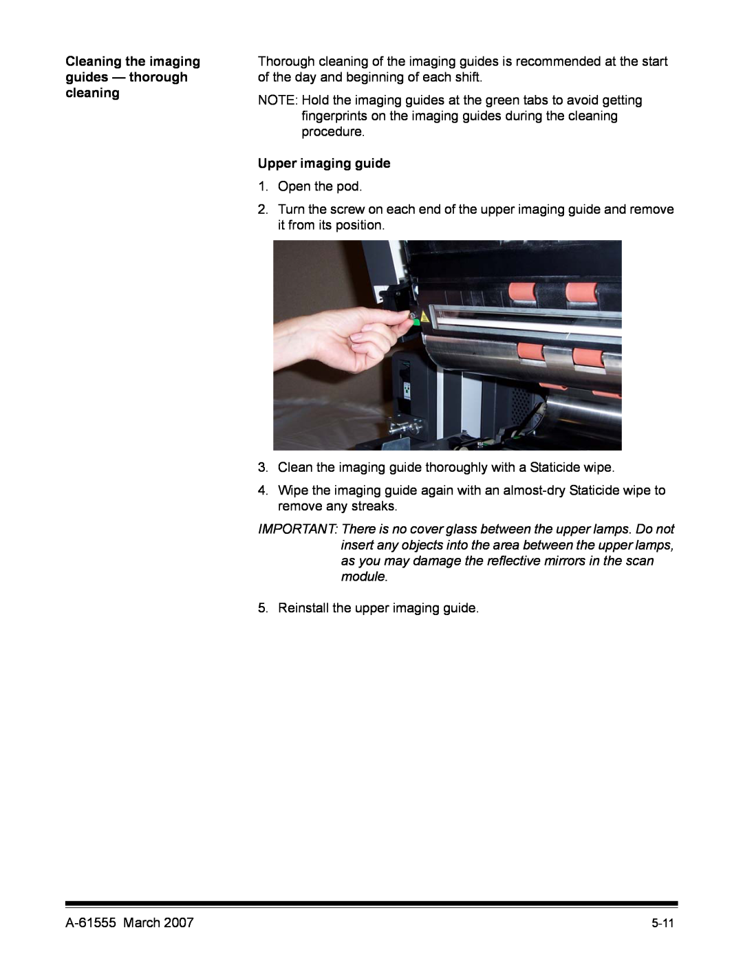 Kodak i1800 Series manual Cleaning the imaging guides — thorough cleaning, Upper imaging guide 