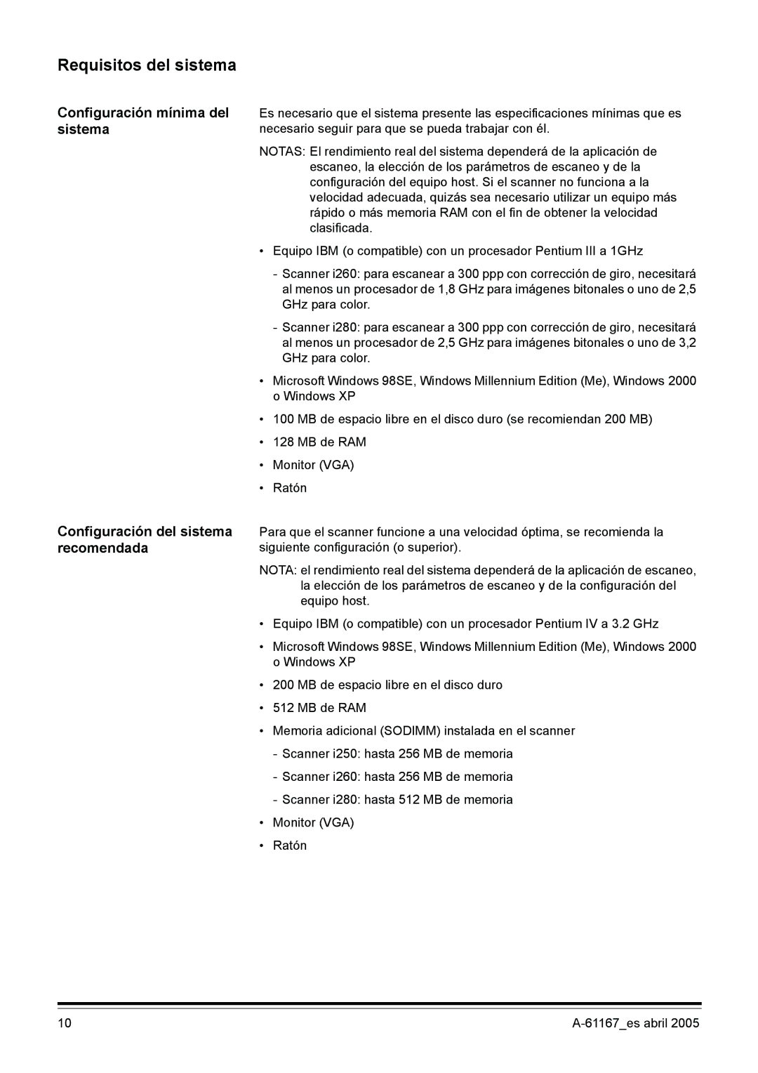 Kodak I200 manual Requisitos del sistema 