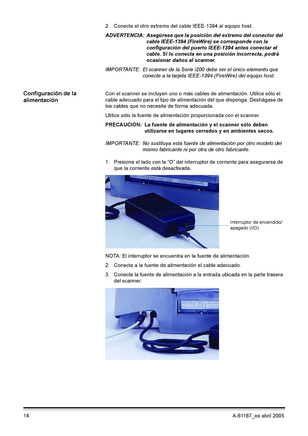 Kodak I200 manual Configuración de la alimentación 