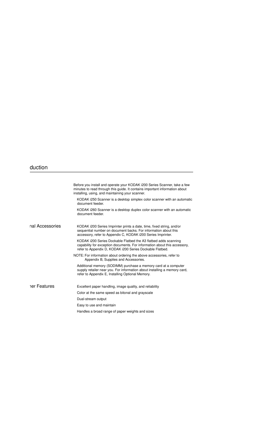 Kodak i250, i260 manual Introduction, Scanner Features 