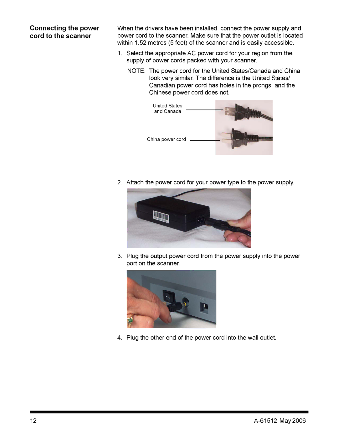 Kodak i30 / i40 manual United States Canada China power cord 