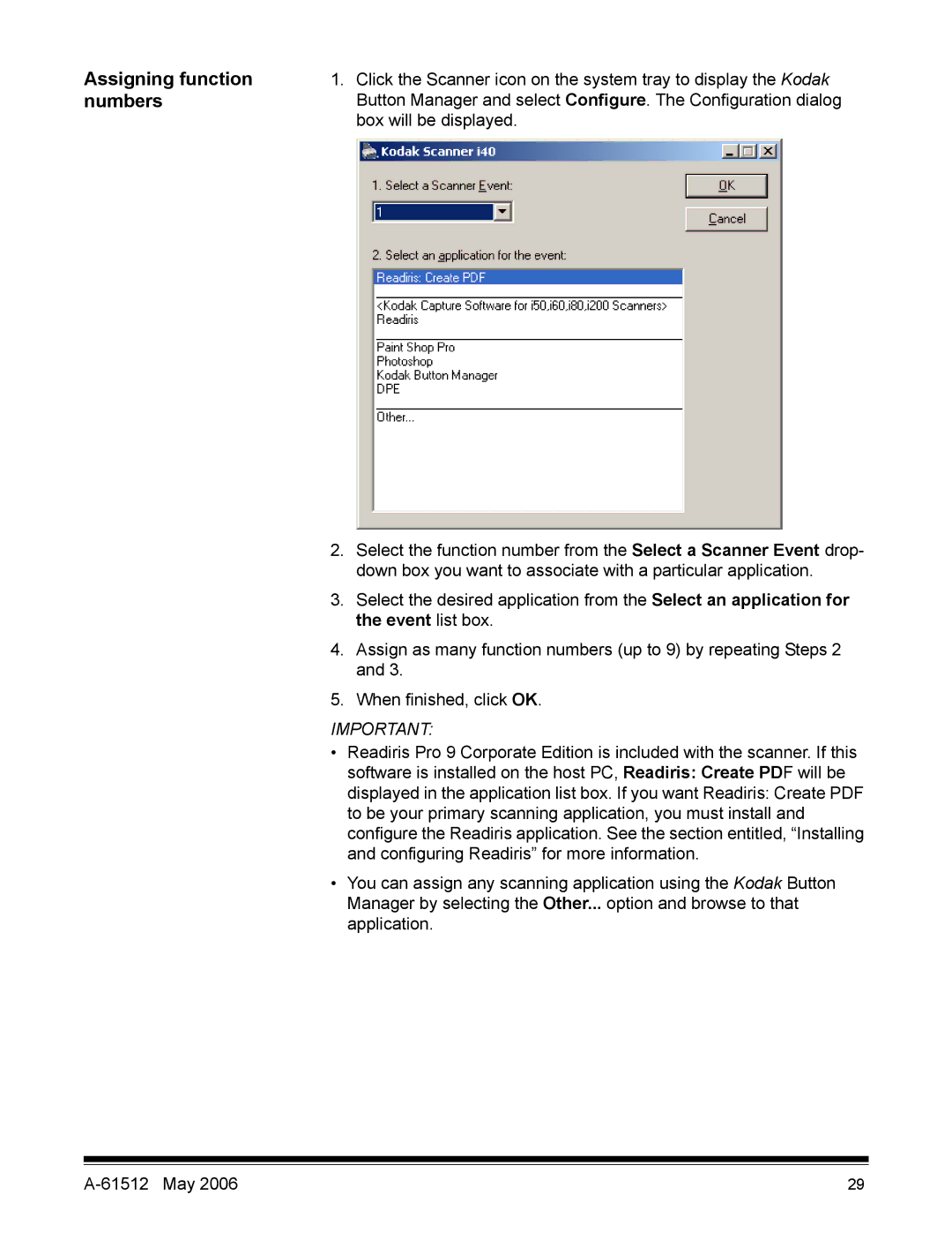 Kodak i30 / i40 manual Assigning function, Numbers 