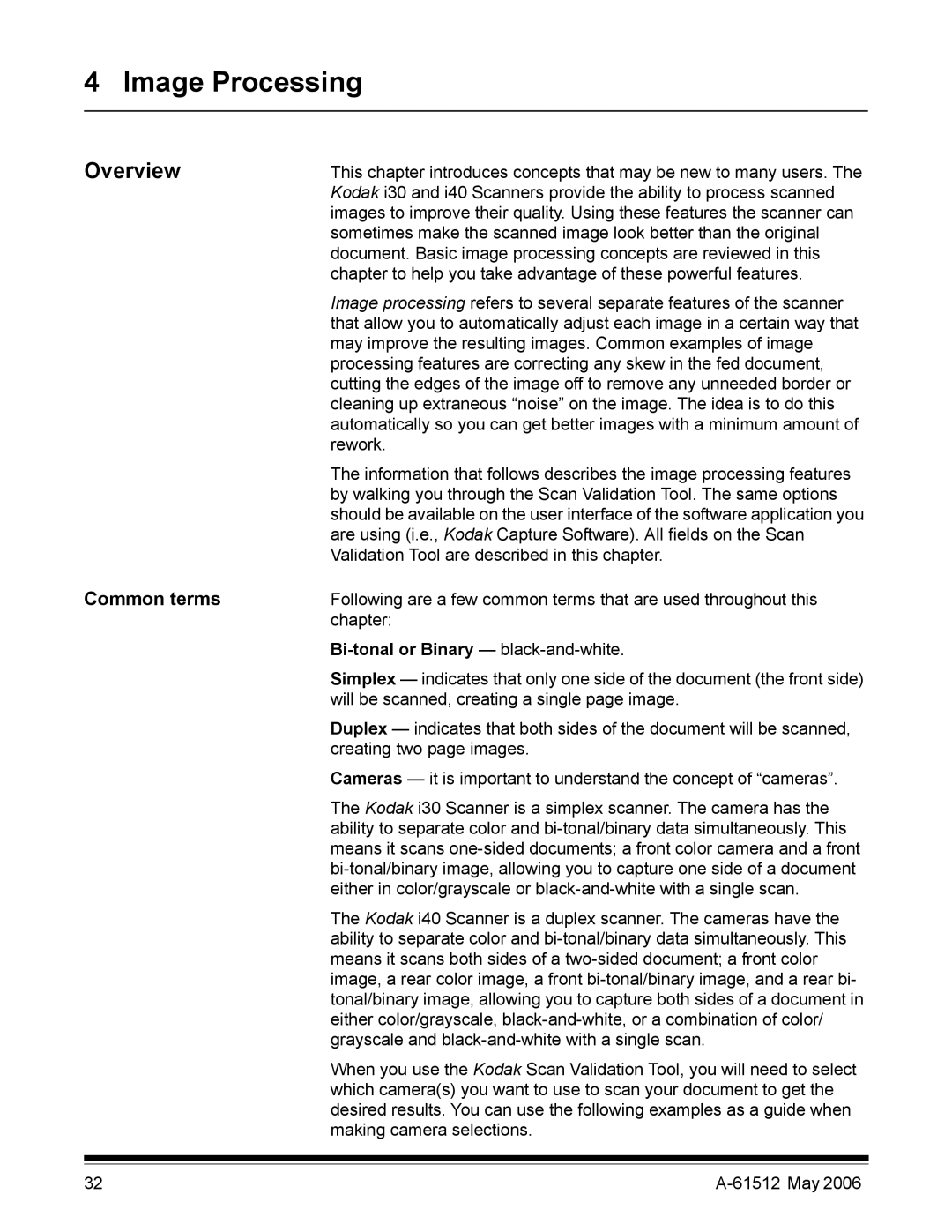 Kodak i30 / i40 manual Overview, Common terms, Bi-tonal or Binary black-and-white 