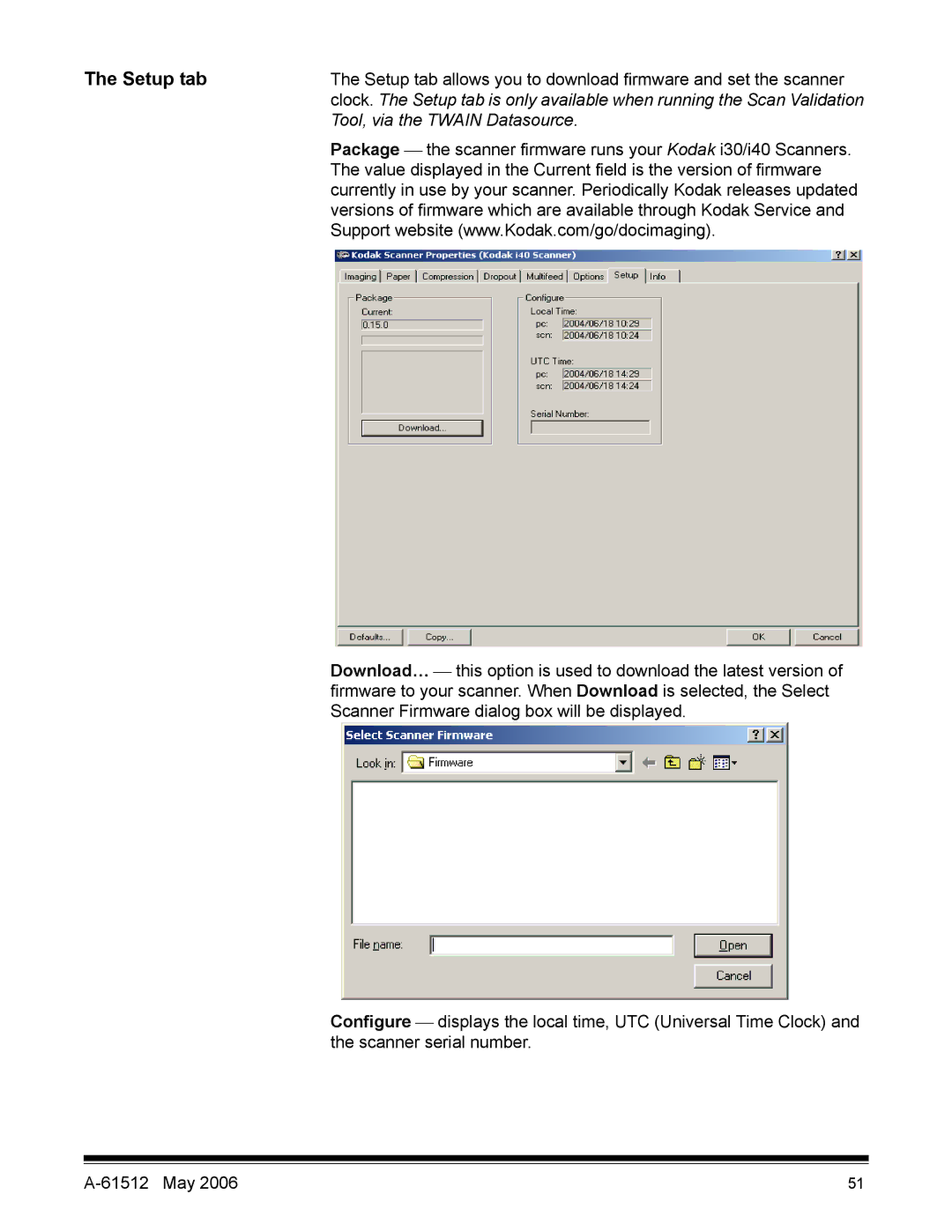 Kodak i30 / i40 manual Setup tab, Tool, via the Twain Datasource 