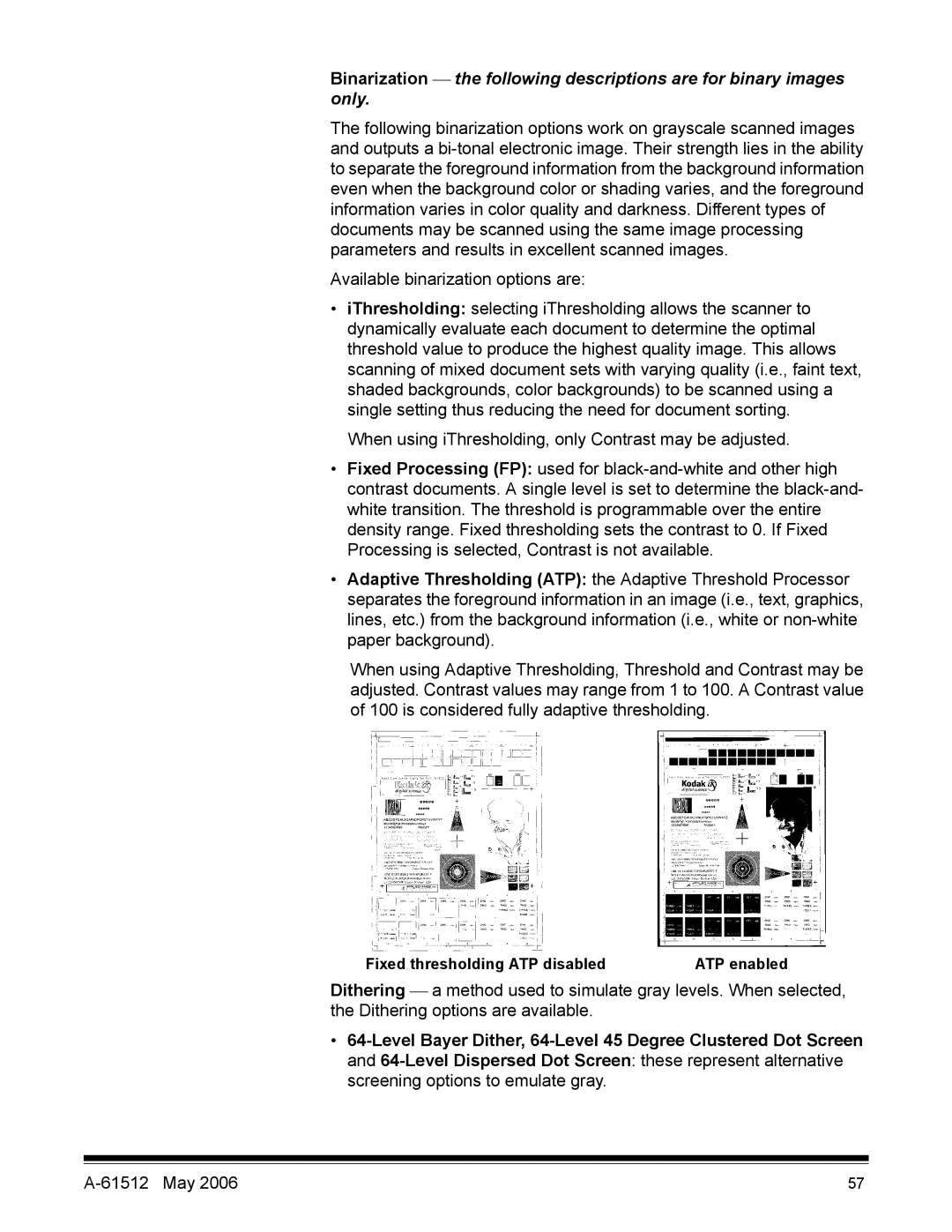 Kodak i30 / i40 manual Fixed thresholding ATP disabled 
