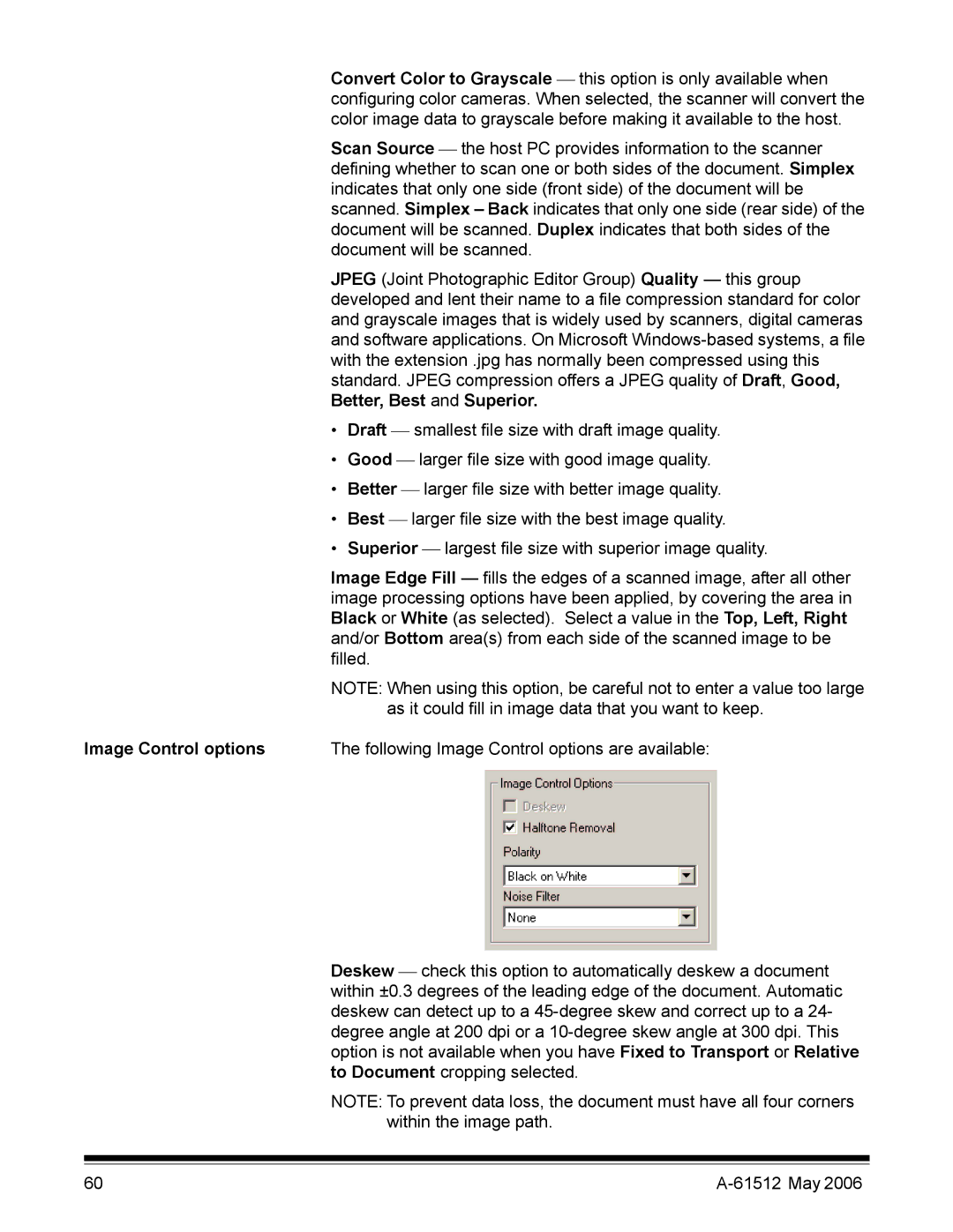 Kodak i30 / i40 manual Image Control options 