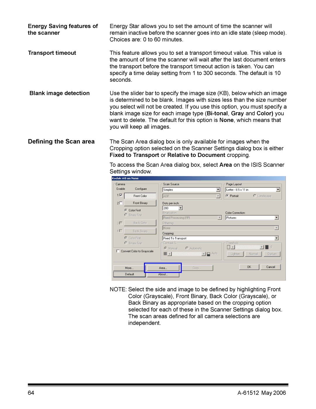 Kodak i30 / i40 manual Defining the Scan area 