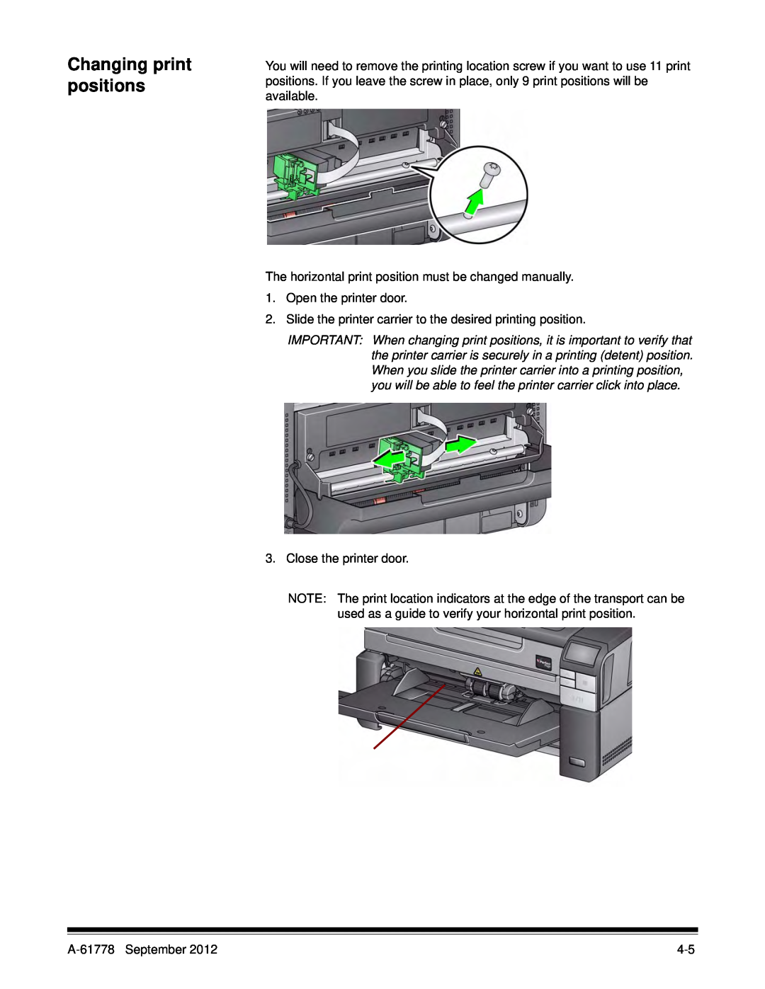 Kodak I3400, I3200 manual Changing print positions 