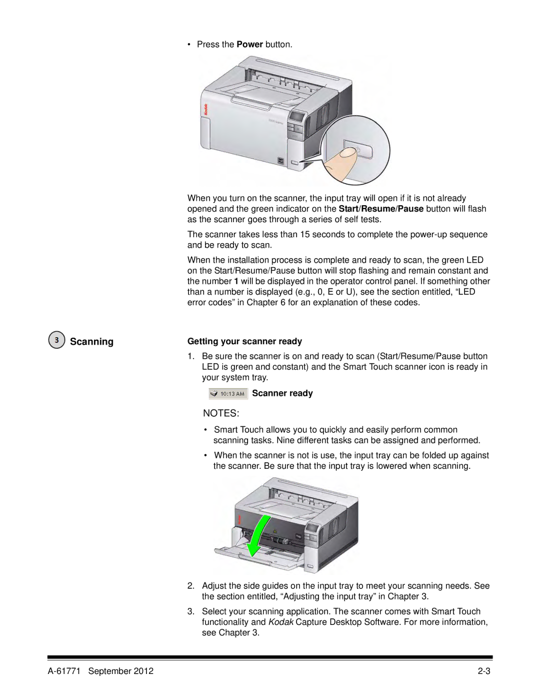 Kodak I3400, I3200 manual Scanning, Getting your scanner ready, Scanner ready 