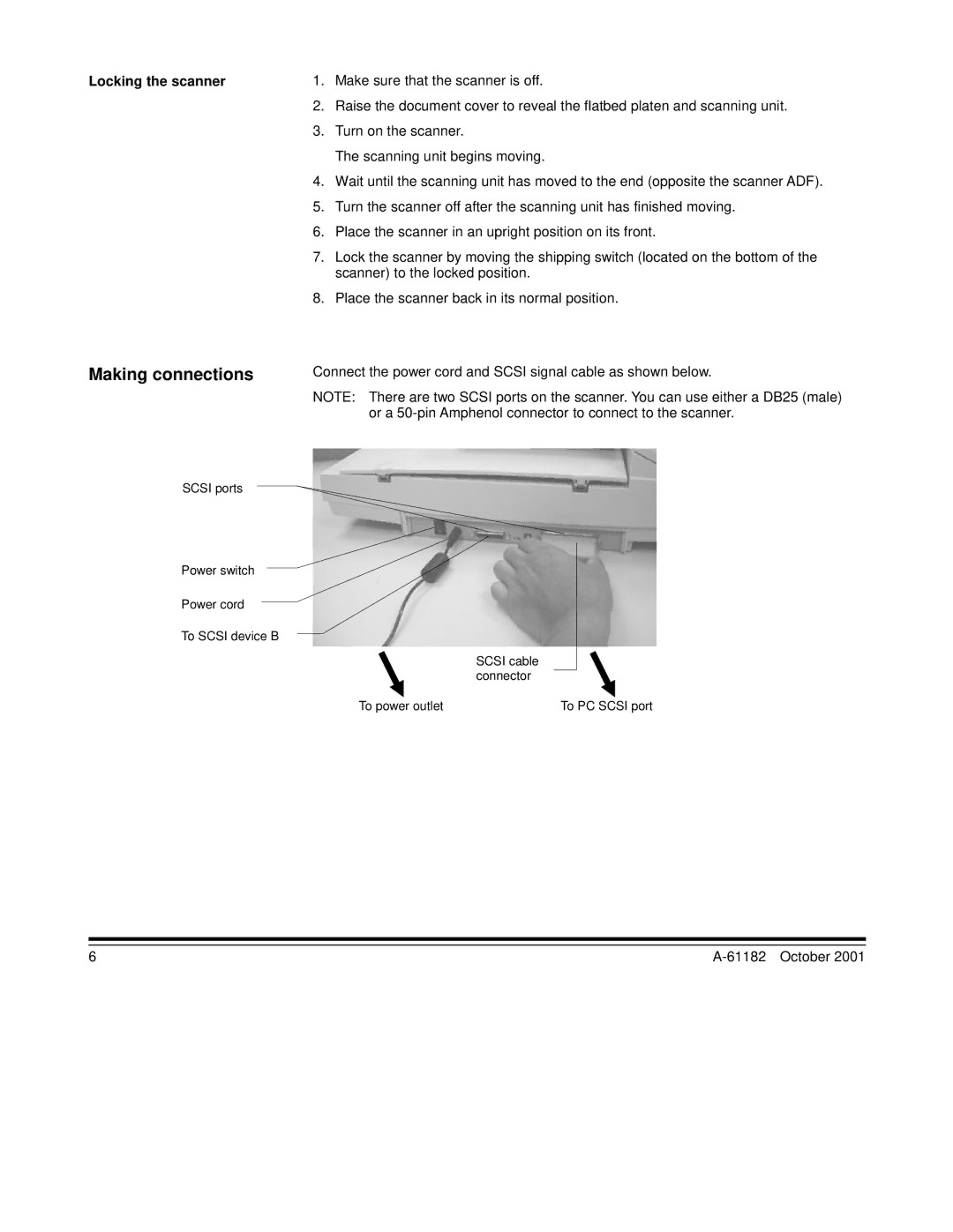 Kodak i50, i60 manual Making connections, Locking the scanner 