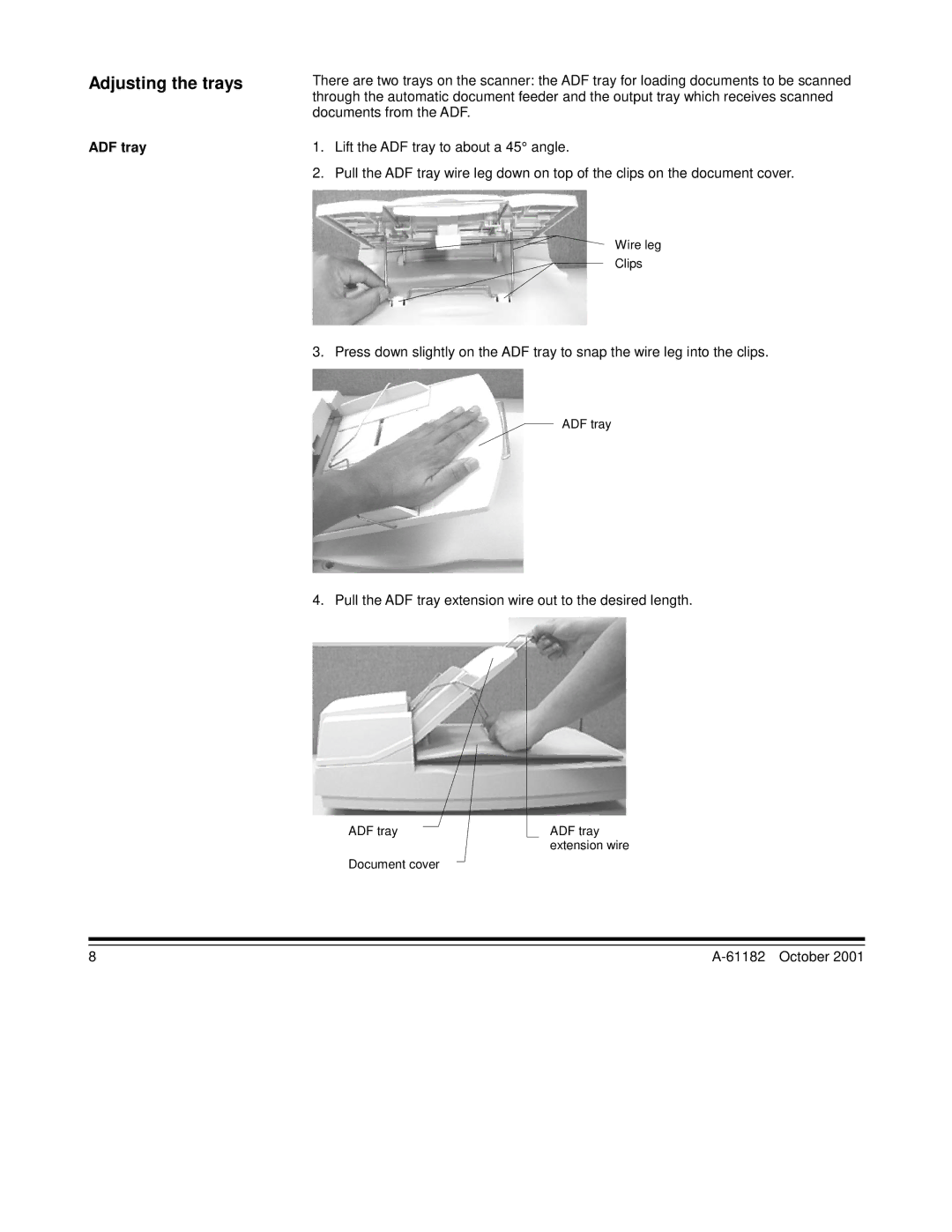 Kodak i50, i60 manual Adjusting the trays, ADF tray 