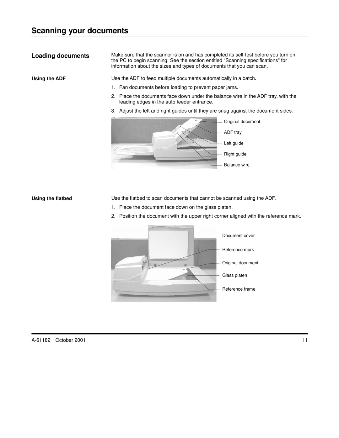 Kodak i60, i50 manual Scanning your documents, Loading documents, Using the ADF, Using the flatbed 