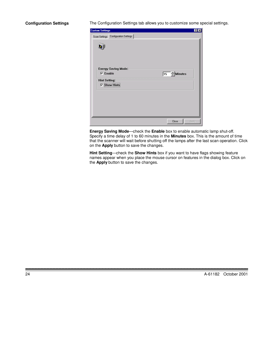 Kodak i50, i60 manual Configuration Settings 