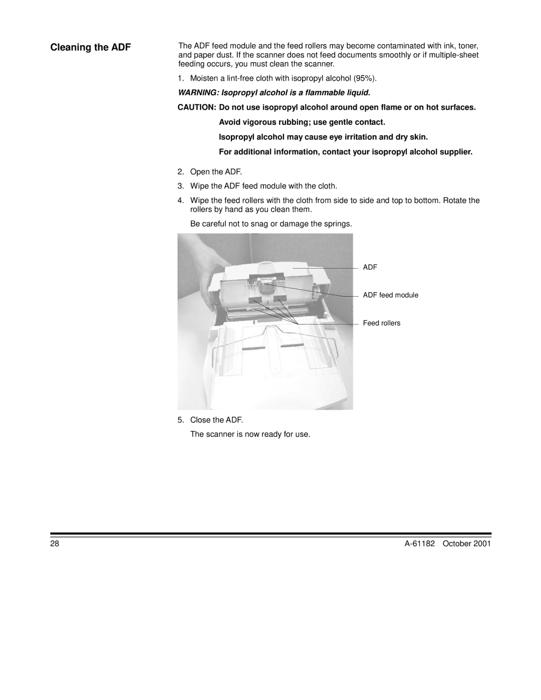 Kodak i50, i60 manual Cleaning the ADF 