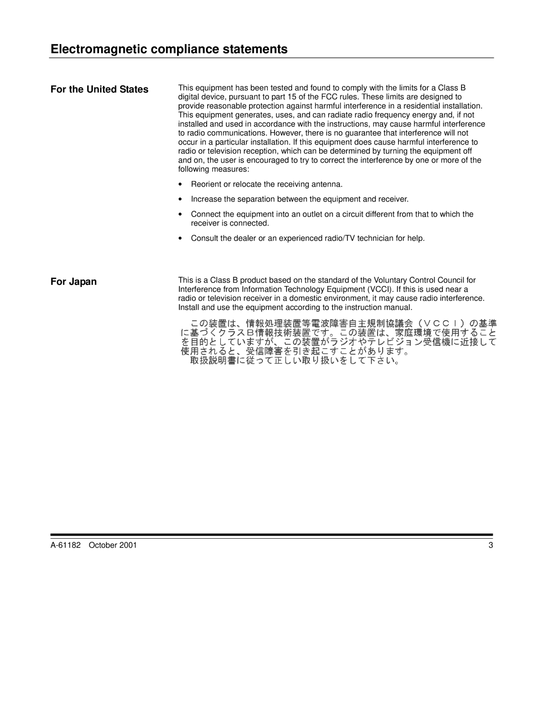 Kodak i60, i50 manual Electromagnetic compliance statements, For the United States, For Japan 