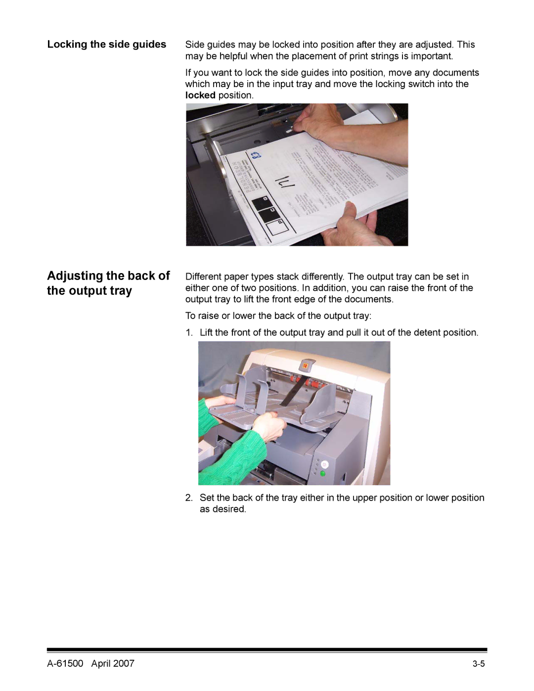 Kodak i600 Series manual Adjusting the back of the output tray, Locking the side guides 