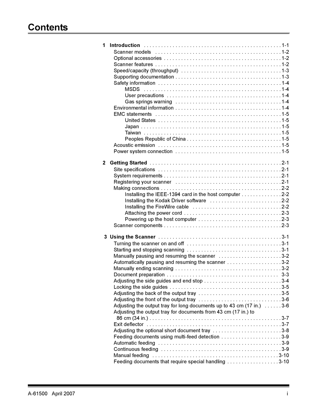 Kodak i600 Series manual Contents 