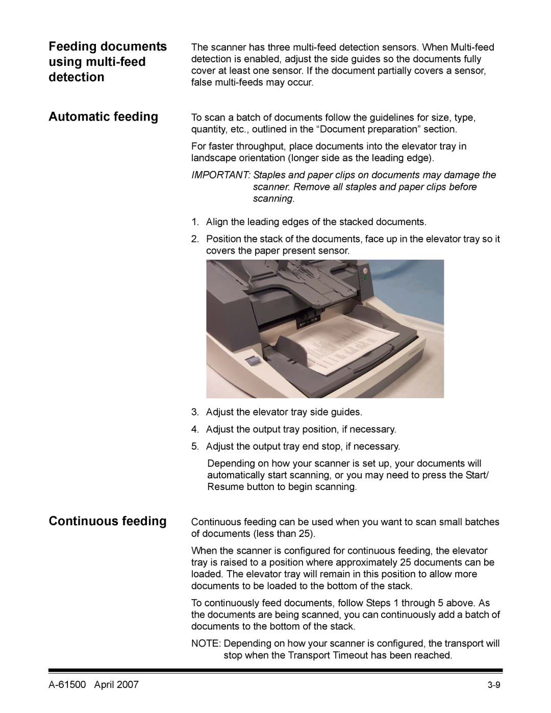 Kodak i600 Series manual Automatic feeding Continuous feeding 