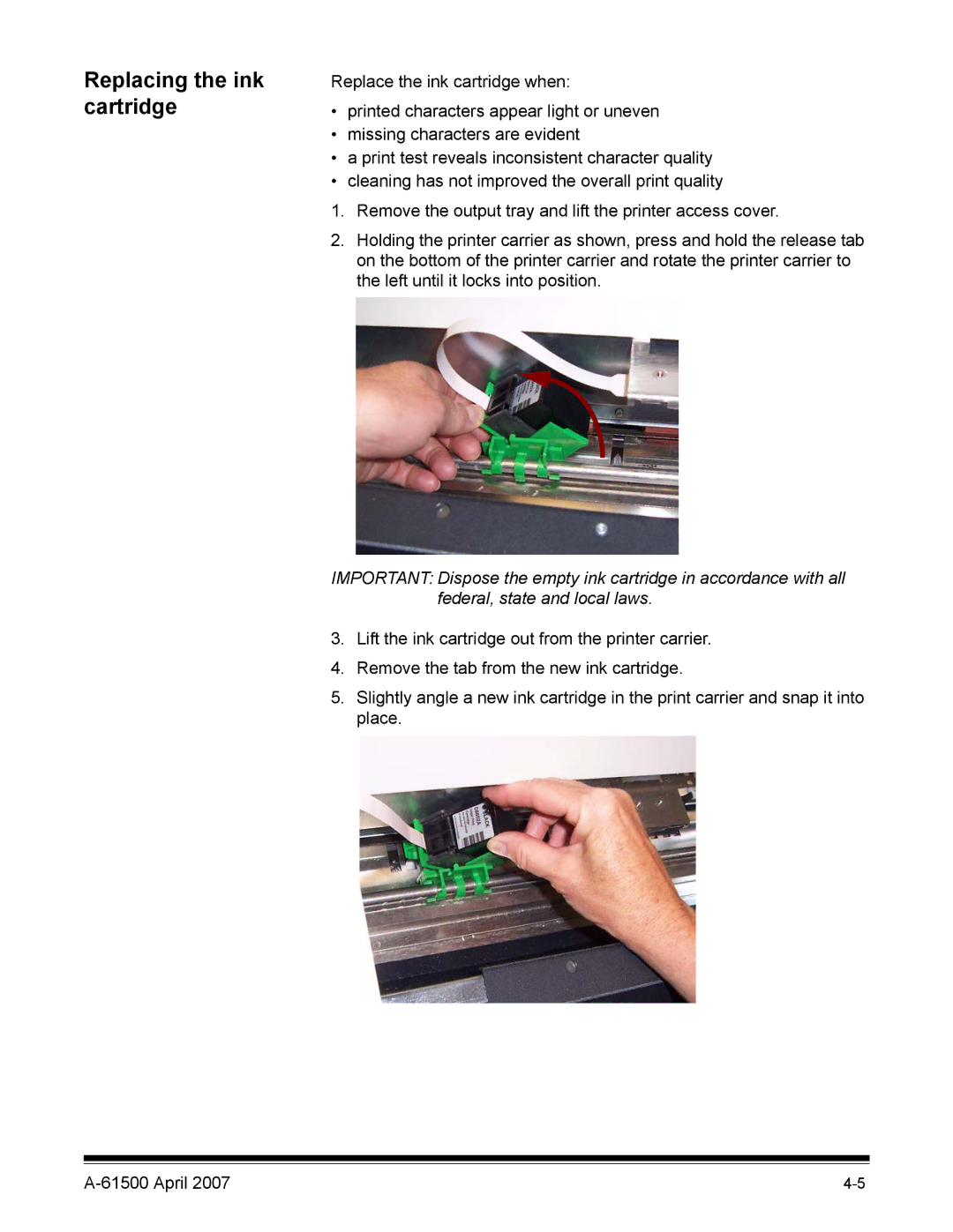 Kodak i600 Series manual Replacing the ink cartridge 