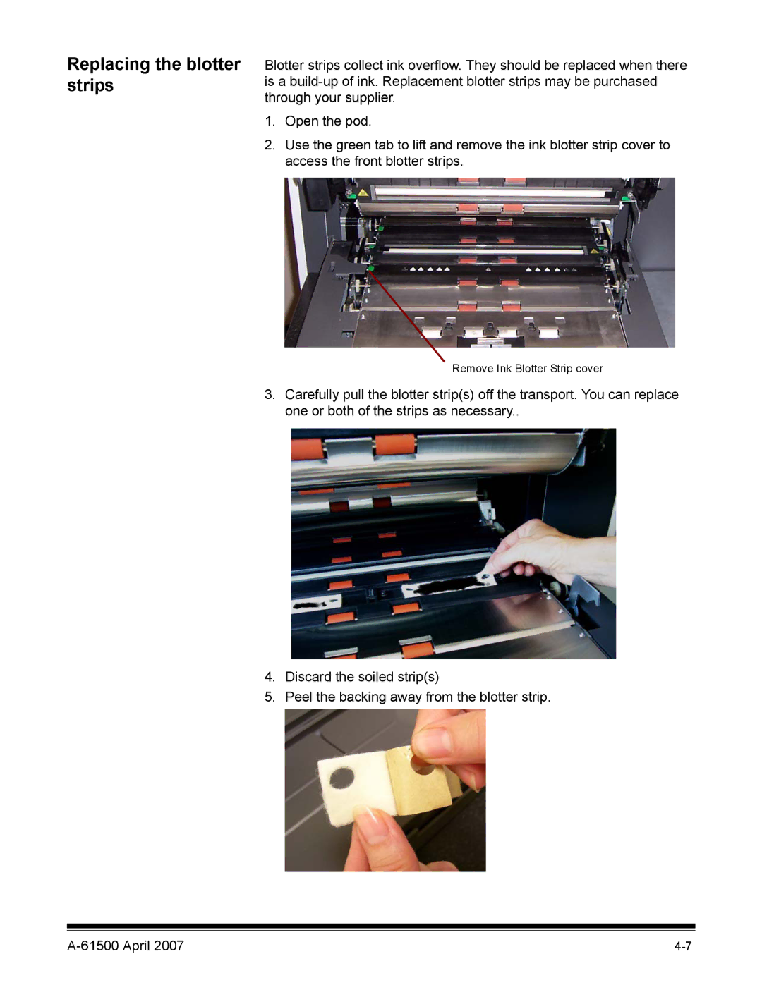 Kodak i600 Series manual Replacing the blotter strips 