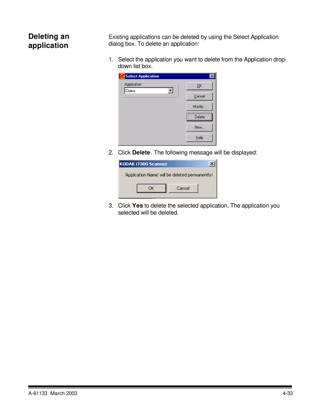 Kodak I7300 manual Deleting an application 