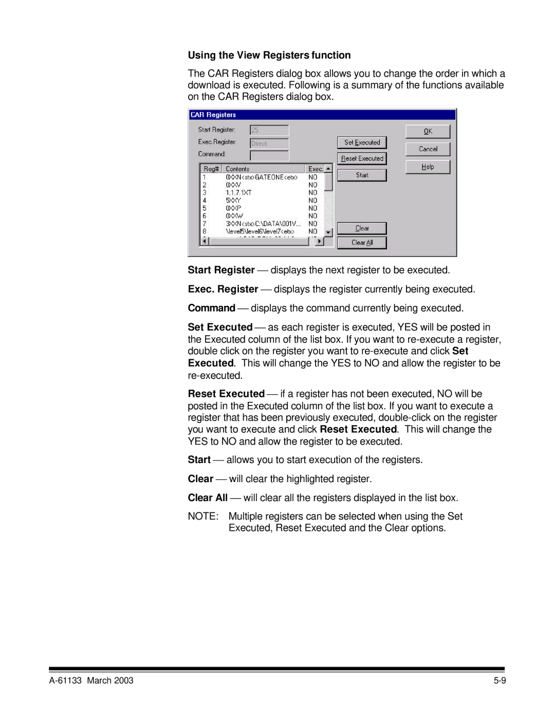 Kodak I7300 manual Using the View Registers function 