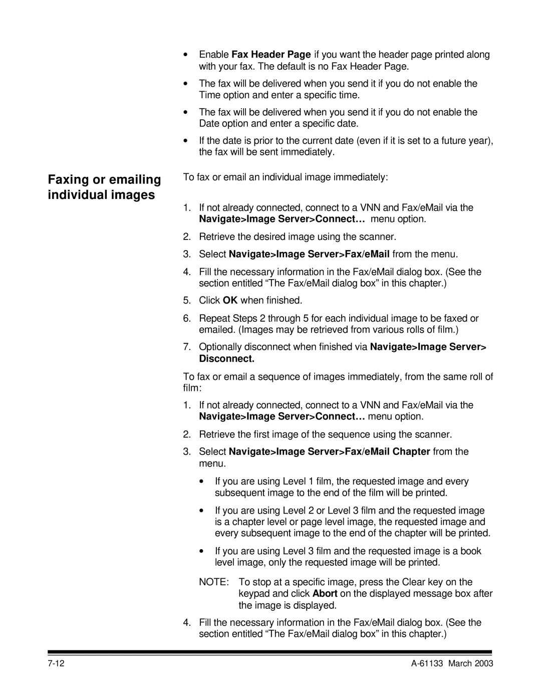 Kodak I7300 manual Faxing or emailing individual images, Select NavigateImage ServerFax/eMail from the menu 