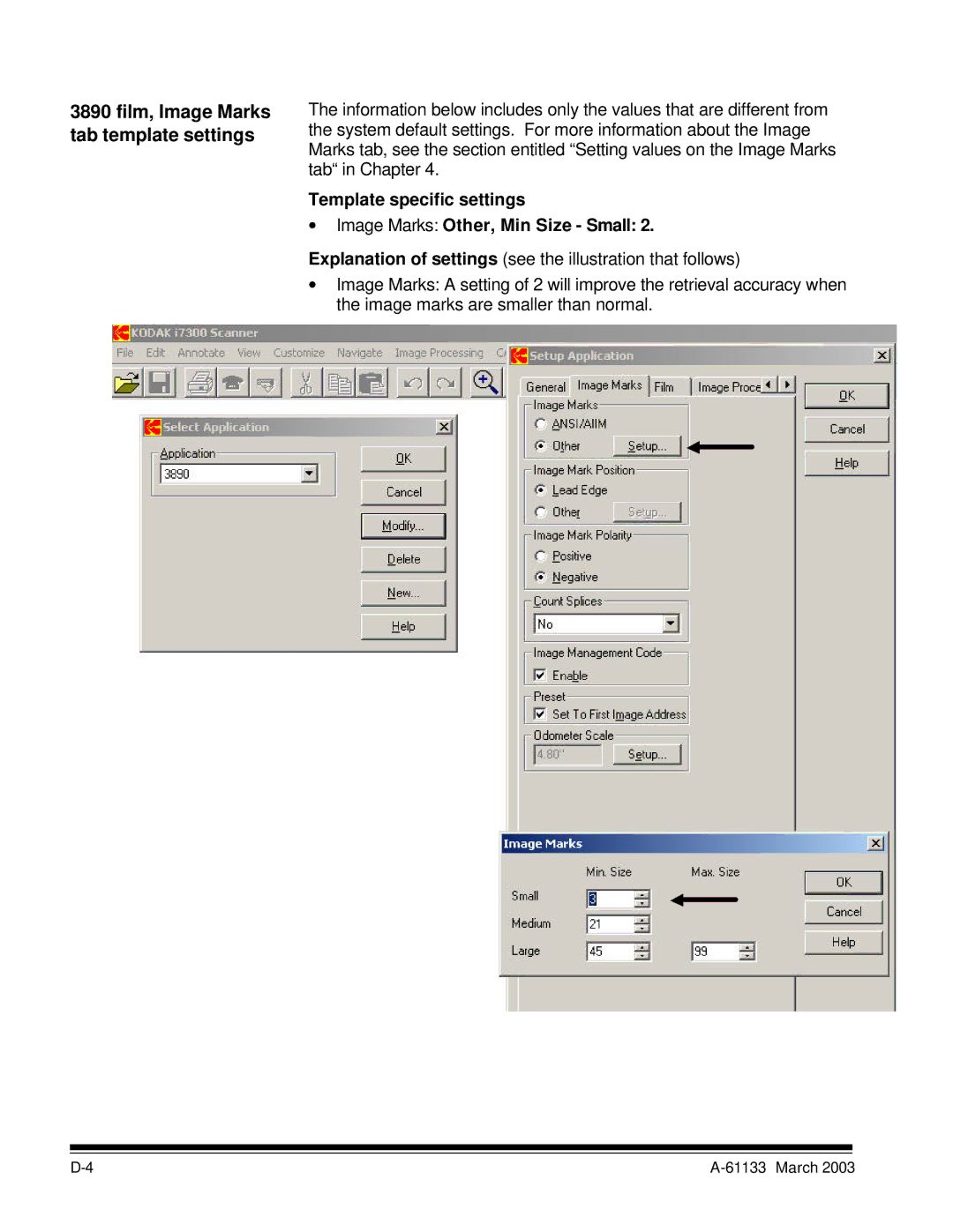 Kodak I7300 manual Film, Image Marks tab template settings 