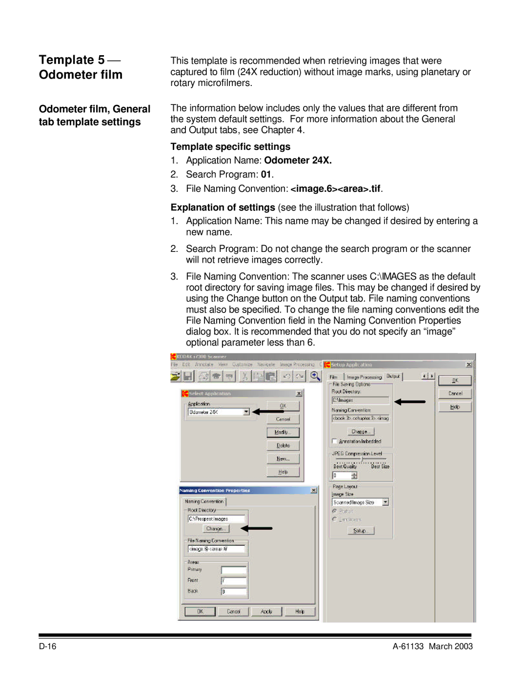 Kodak I7300 manual Template 5 ⎯ Odometer film, Odometer film, General tab template settings 