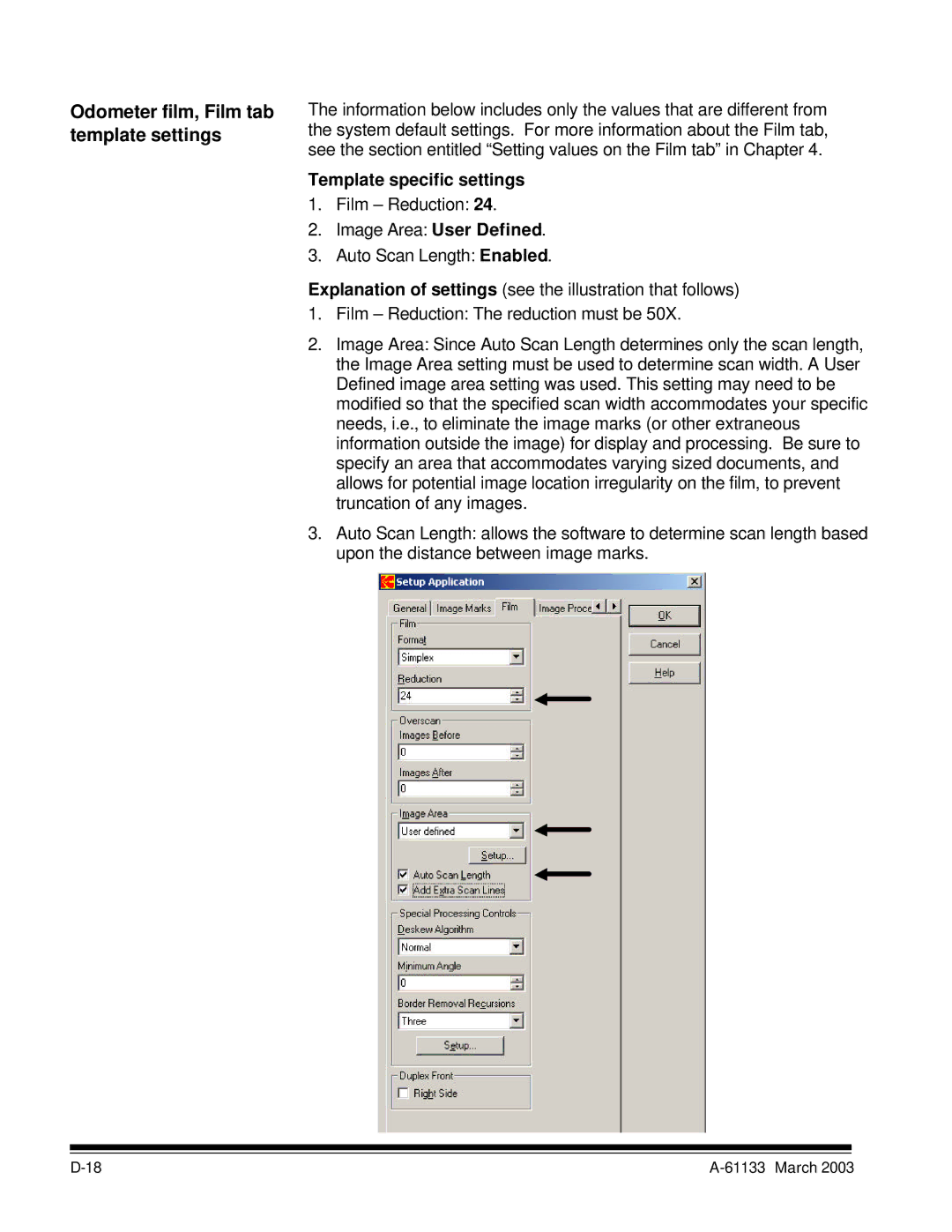 Kodak I7300 manual Odometer film, Film tab template settings 