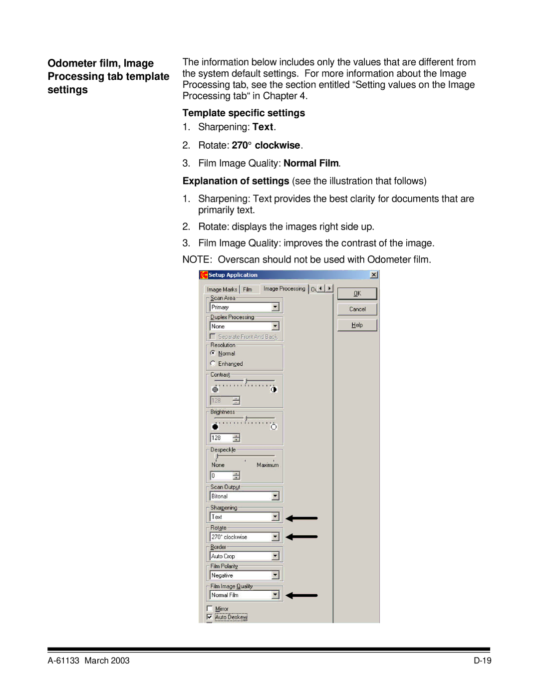 Kodak I7300 manual Odometer film, Image Processing tab template settings, Rotate 270 clockwise 